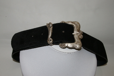 +MBA #81-096  "Made In The USA Black Suede Belt With Silver Tone Antiqued Buckle