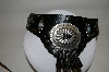 +MBA #81-043  "Black leather Wide Front Concho & Stud Trimed Belt