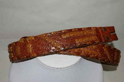+MBA #82-091  "1980's Tan Hand Tooled & Whip Stitched Leather Belt