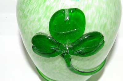 +MBA #82-074  "Made In Ireland Green Opaque Glass Shamrock Vase