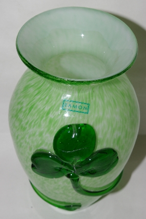 +MBA #82-074  "Made In Ireland Green Opaque Glass Shamrock Vase