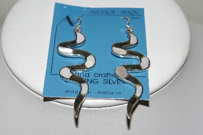 +MBA #84-150   Sterling Shell  Inlayed Snake Earrings