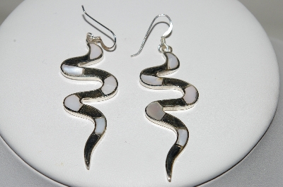 +MBA #84-150   Sterling Shell  Inlayed Snake Earrings
