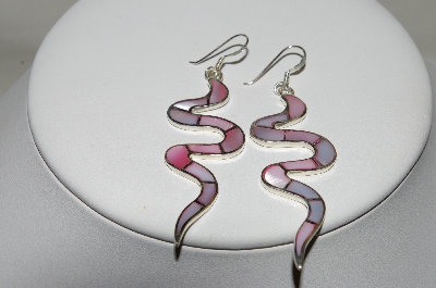 +MBA #84-154   Sterling Pink Shell Inlayed Snake Earrings