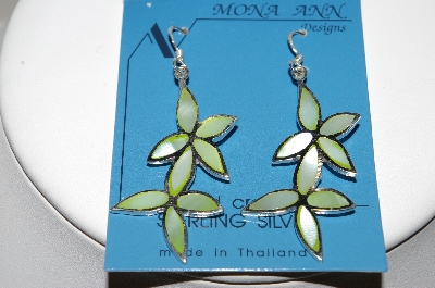 +MBA #84-141   Sterling Green Shell Inlayed Floral Earrings