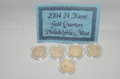+MBA #85-266  "Set Of 5 Philadelphia Mint 2004  / 24K State Quarters