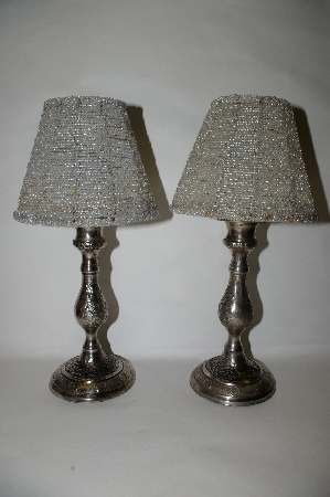 +MBA #85-234   " Pair Of Fancy Beaded Shade Votive Lamps