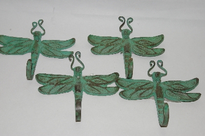 +Set Of 4 Green Cast Iron Dragonfly Hooks
