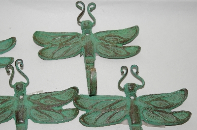 +Set Of 4 Green Cast Iron Dragonfly Hooks