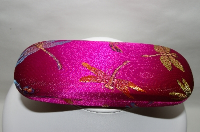 +Dark Pink Silk Embroidered Dragnofly Hard Eye Glass Case