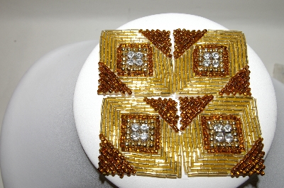 +MBA #89-046  "Set Of 4 Gold & Brown Bead Appliques