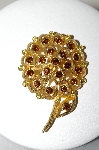 +MBA #87-317   Vintage Gold Tone Brown & Yellow Rhinestone Flower Brooch