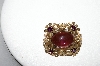 +MBA #87-457   Vintage Gold Tone Purple Glass Cabochon & Rhinestone Pin