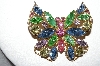 +MBA #87-428  Vintage Multi Colored Rhinestone Butterfly Brooch