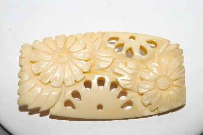+MBA #90-010  Vintage Hand Carved Ivory Floral Pin