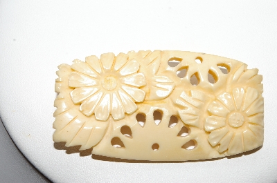 +MBA #90-010  Vintage Hand Carved Ivory Floral Pin