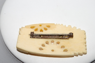 +MBA #90-010  Vintage Hand Carved Ivory Floral Pin