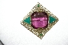 +MBA #87-293  Vintage Gold Plated Purple & Green Glass Pin