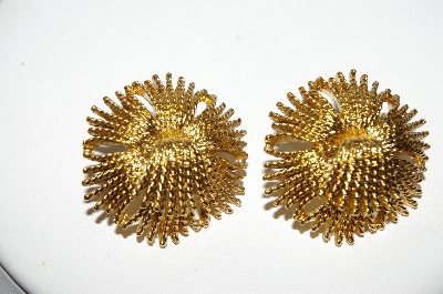 +MBA #88-097  Vintage Fancy Gold Plated Pierced Earrings