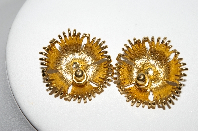 +MBA #88-097  Vintage Fancy Gold Plated Pierced Earrings