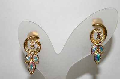+MBA #89-094  Avon Gold Tone AB Crystal Rhinestone Pierced Earrings