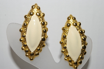 +MBA #88-015  "Gold Plated White Enamel Fancy Shaped Clip On Earrings