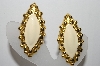 +MBA #88-015  "Gold Plated White Enamel Fancy Shaped Clip On Earrings