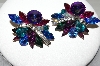 +MBA #88-244   Snazy Silver Tone Mulit Colored Rhinestone Clip On Earrings