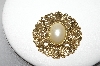 +MBA #88-245   Gold Plated Fancy Round Faux Pearl Pin