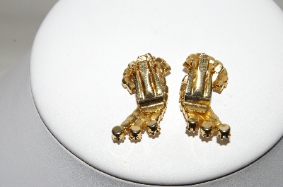 +MBA #87-067   Gold Tone Opal Colored Rhinestone Clip On Earrings