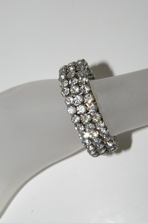 +MBA #95-066 "Vintage Silvertone Clear Crystal Rhinestone Stretch Bracelet"