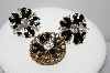 +MBA #97-041 "Vintage Goldtone Black Enamel & Rhinestone Pin & Matching Earring Set"