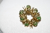 +MBA #97-047 "Vintage Goldtone Round Green Rhinestone Pin"