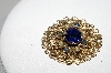 +MBA #96-053 "Vintage Goldtone Blue Rhinestone & Faux Pearl Pin"