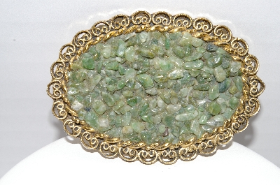 +MBA #96-090 "Vintage Goldtone Green Gemstone Large Brooch & Matching Earrings"