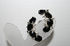 +MBA #96-027 "Vintage Silvertone Black & Clear Rhinestone Clip On Earrings"