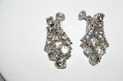 +MBA #96-014 "Vintage Silvertone Clear Crystal Rhinestone Screw Back Earrings"