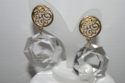 +MBA #93-017  "Vintage Goldtone Fancy Clear Acrylic Pierced Earrings" 