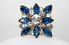 +MBA #98-091  "Vintage Goldtone Blue Navette & Clear Rhinestone Pin"