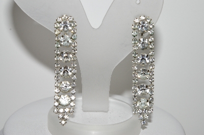 +MBA #98-178  "Vintage Silvertone Fancy Clear Crystal Rhinestone Clip On Earrings"