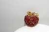 +MBA #99-456   "Vintage Goldtone Red Rhinestone Apple Pin"