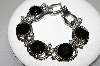 +MBA #99-615  "Vintage Silvertone Black Glass Link Bracelet"
