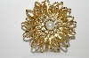 +MBA #99-572  "Vintage Goldtone Large Faux Pearl & Clear Rhinestone Brooch"