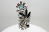 +MBA #99-655  "Vintage Silvertone Black & AB Crystal Rhinestone Flower Pin"