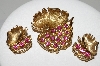 +MBA #99-044  "Vintage Goldtone Pink Crystal Rhinestone Leaf Pin & Earrings Set"