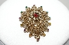 +MBA #99-322  "Vintage Goldtone Faux Pearl & Mulri Colored Rhinestone Pin"