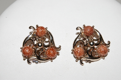 +MBA #41E-157  "Vintage Goldtone Sparkle Glass Stone Earrings"
