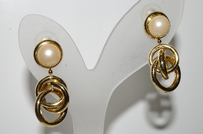 +MBA #41E-045  "Vintage Gold Plated Faux Pearl Pierced Earrings"