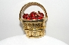 +MBA #E42-118  "Vintage Gold Plated Red Enamel Apple Basket Pin"