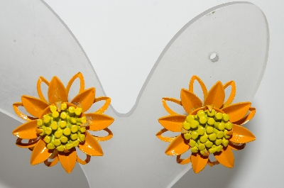 +MBA #E42-166  "Vintage Orange & Yellow Enameled Flower Earrings"